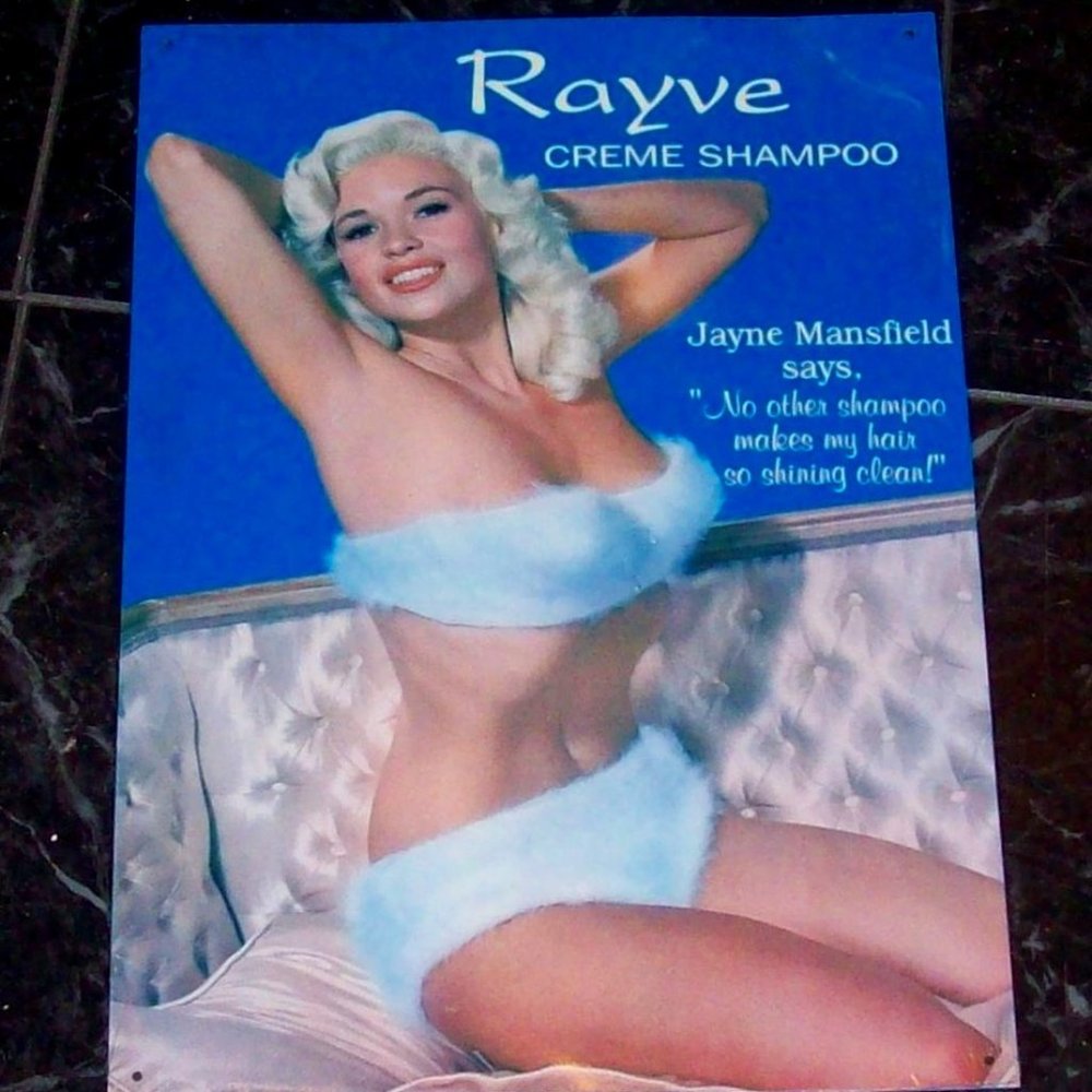 Jayne Mansfield tin soap ad sign